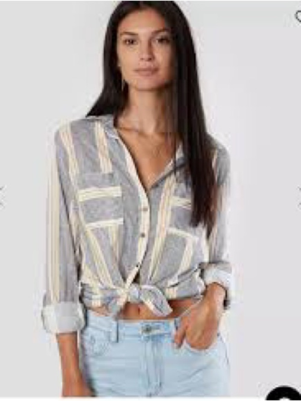 Daytrip Vertical Striped Button-Down Shirt in Gray and Cream